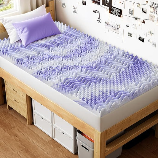 Dreamsmith 4 Inch 7-Zone Twin XL Memory Foam Mattress Topper, Cooling Gel Infused Foam Mattress Pad, Twin XL Size Bed, CertiPUR-US Certified, Dorm Room Essentials