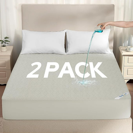 BEDLORE 2 Pack Waterproof Mattress Protector, Full Size Mattress Pad with Deep Pocket 6"-15" Depth, Soft Breathable Bed Mattress Cover for Bedroom, College Dorm (Light Gray)