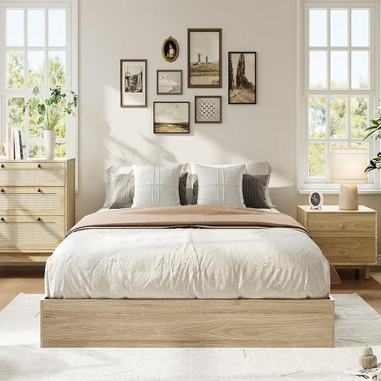 IDEALHOUSE Platform Bed Frame Twin XL Size,Wooden Slat Support,No Box Spring Needed, Easy Assembly, Natural