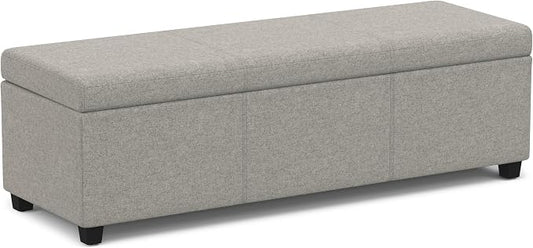 SIMPLIHOME Avalon Extra Large Storage Ottoman Bench - 54 inch Wide Upholstered Linen Look Fabric Rectangular Lift-Top Ottoman in Cloud Grey, Contemporary Bench for Living Room with Hidden Storage