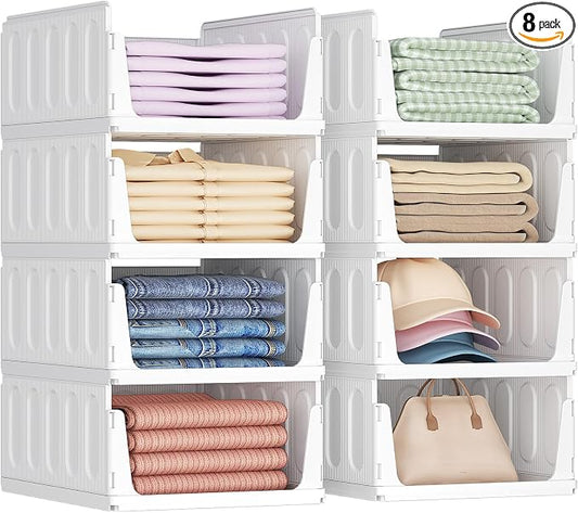 Lifewit 8 Pack Stackable Closet Organizers and Storage Basket for Clothes, Plastic Sweater Storage Bins for Wardrobe, Multifunctional Pants Organizer for RV, Pantry, Kitchen, Dorm, 16.5" Depth