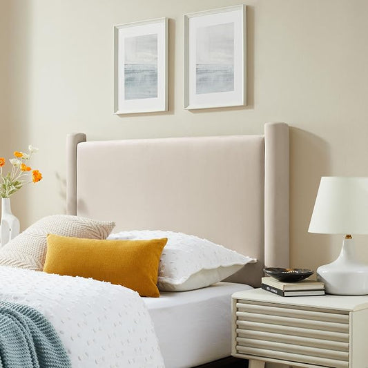 Modway Rael Twin Upholstered Headboard with Pillars in Alabaster – Velvet Headboard – Stain-Resistant Performance Velvet Headboard for Twin Beds