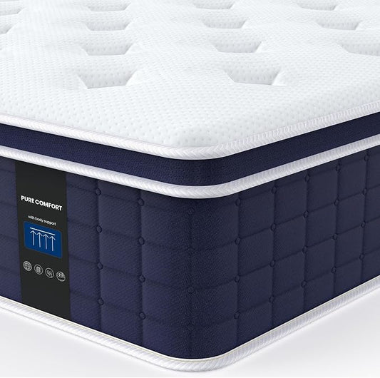 Coolvie 12 Inch Hybrid Twin XL Mattress -Firm Feel -Support Foam with Strong Pocket Springs - Extra Lumbar&Shoulder Support for Back&Stomach Sleepers, Memory Foam for Pressure Relief,XL Long Size