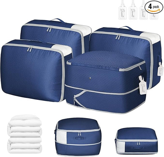 DIMJ Comforter Storage Bag 4 Pack - Blanket Storage Organizer Compression Bags, Large Capacity Ultra Space Saving Self Compression Organize for Bedding, Pillow, Duvet, Sheet Storage with Zipper Window