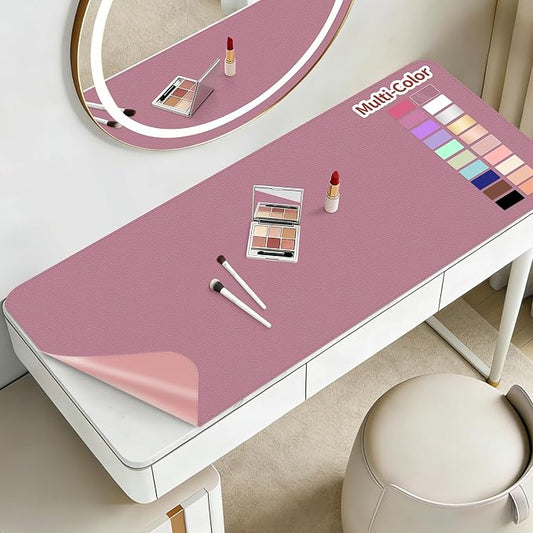 Makeup Mat for Vanity to Protect Desk Top 23.6 x 11.8in, Dual-Sided Makeup Mat, Easy to Clean Desk Pad - Waterproof and Oilproof Vanity Accessories (Dark Pink and Light Pink)
