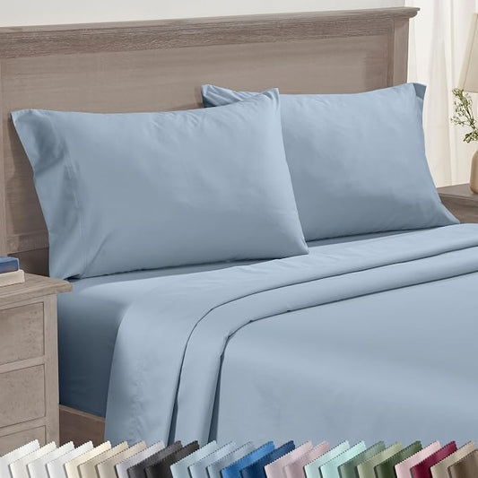 Luxuriously Soft Premium 600 Thread Count, 100% Cotton Set of 2 Cases, Crisp Pillowcases Standard Set of 2 Fits Standard & Queen Pillows (Blue)