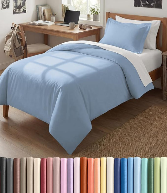Duvet Cover Twin/Twin XL Size Set - Extra Soft Twin/Twin XL Duvet Cover 68" x 90" with 1 Pillow Sham - Hotel Luxury, Easy Care, Fade Free with Zipper Closures & Ties - Comfy & Breathable (Sky Blue)