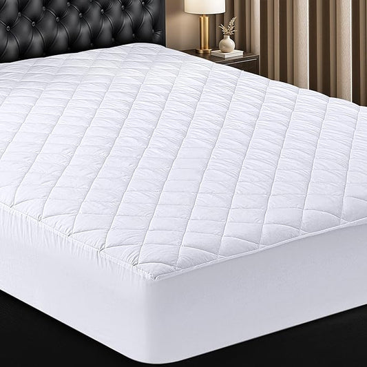 Utopia Bedding Quilted Fitted Mattress Pad RV King Size Elastic Fitted Mattress Topper Protector and Cover Paded for Camper with Deep Pocket Stretches up to 16 Inches Machine Washable (White)
