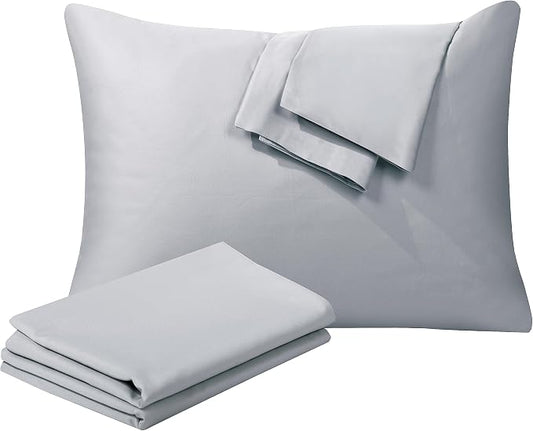 100% Egyptian Cotton Pillow Protectors Set of 2, 400 Thread Count Sateen Weave Cooling Pillowcase, Easy Care Zippered Style Pillow Covers (Gray, King)