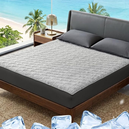 Cozy Bliss Leakproof Cooling Mattress Protector King, Q-Max 0.45 Soft Noiseless Breathable Mattress Topper Cover, with Deep Pocket Fits 8–18 Inches for Summer Bed Hot Sleepers, Grey