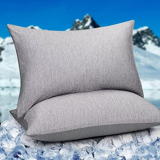 HOMFINE Cooling Pillowcases Standard Size - Double Side Q-Max 0.439 Cooling Fiber Pillow Protector, Breathable Cold Pillow Cover for Hot Sleeper Night Sweat, Hidden Zipper, 2 Pack (20"x26", Grey)