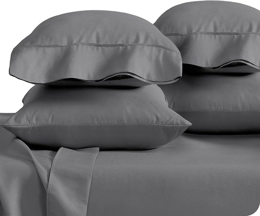 Bare Home Microfiber Bulk Pillow Cases - Standard/Queen Size Set of 4 - Cooling Pillowcases - Double Brushed - Grey Pillowcases 4 Pack - Easy Care (Standard - 4 Pack, Grey)
