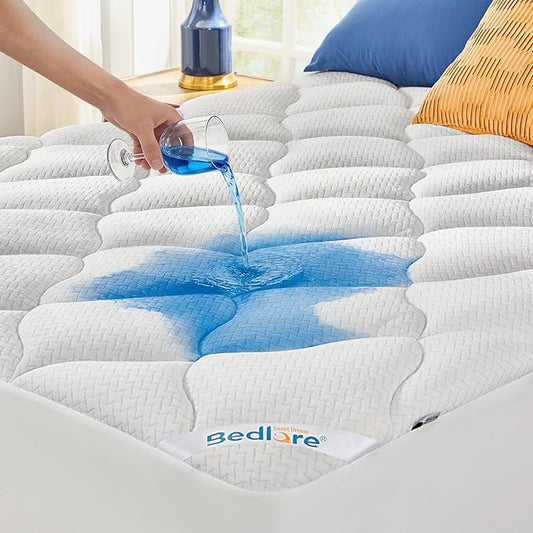 BEDLORE Waterproof Full Size Mattress Pad, Quilted Fitted Mattress Topper with Deep Pocket 6"-15", Breathable & Noiseless Mattress Protector Bed Cover Padded, Machine Washable