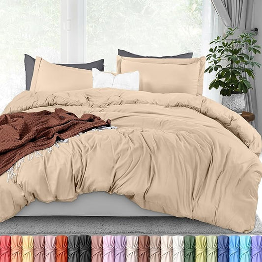 Utopia Bedding Duvet Cover Queen Size - 3 Piece with Zipper Closure - 1 Comforter Cover 90X90 Inches & 2 Pillow Shams 20X26 Inches (Beige) Comforter Not Included
