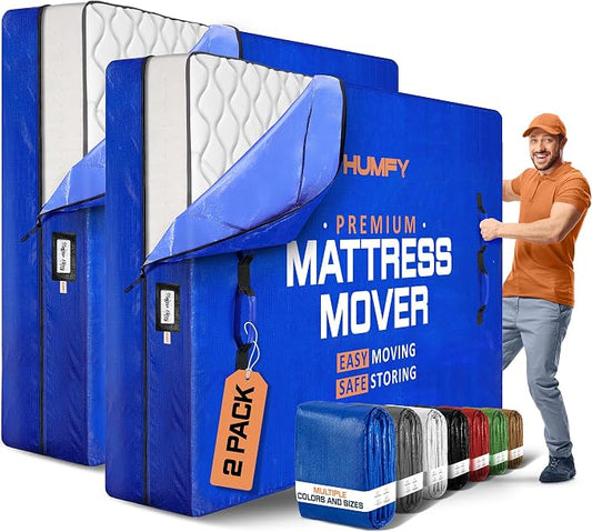 Mattress Bags For Moving With 8 Handles (2-Pack) King Size Mattress Moving Bag – Tear-Proof Mattress Storage Cover With Dual Zippers – Reusable Mattress Moving Bags - Storage Mattress Protector