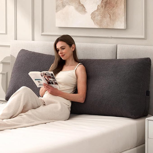 Headboard Pillow Twin, Triangle Bed Wedge Pillow for Headboard, Backrest Pillow for Sitting up, Reading, Working, Headboard Daybed Pillow with Removable Cover for Bed, Dorm Sofa, Dark Grey
