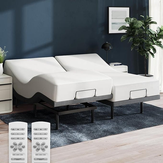 Nectar Ultra Split King Adjustable Base & 15” Mattress - Head & Foot Incline - Medium Firm Memory Foam - Cooling Upgrade - 3 Massage Settings - 365-Night Mattress Trial