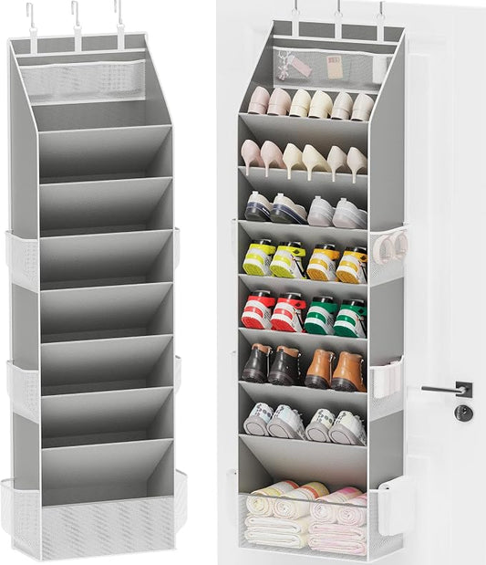 Criusia Shoe Organizer, Over the Door Shoe Organizer, Hanging Closet Shoe Storage with Large Deep Pockets, Fits 16–24 Pairs of Sneakers, Sandals, Boots, Gray