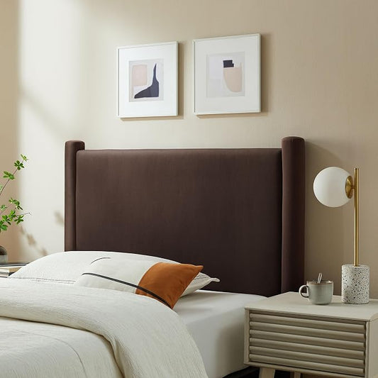 Modway Rael Twin Upholstered Headboard with Pillars in Chocolate Brown – Velvet Headboard – Stain-Resistant Performance Velvet Headboard for Twin Beds
