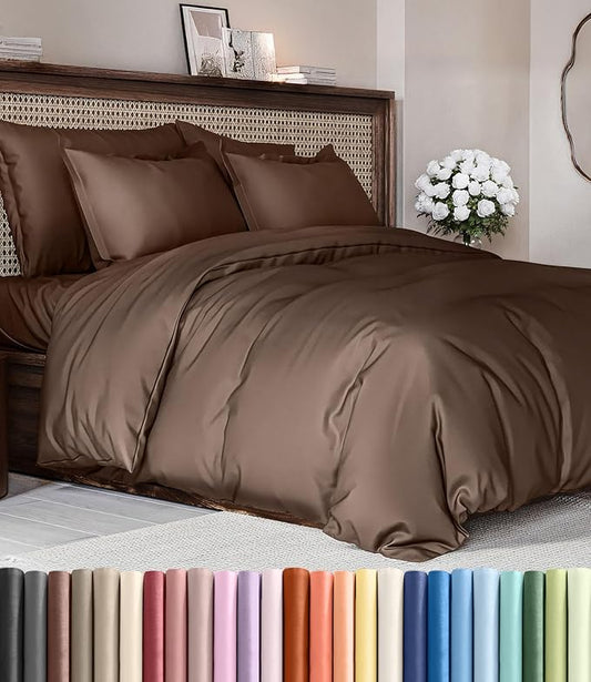Duvet Cover Cal King Size Set - Extra Soft Cal King Duvet Cover 104" x 98" with 2 Pillow Shams - Hotel Luxury, Easy Care & Fade Free with Zipper Closures & Ties - Comfy, Cozy and Breathable (Brown)