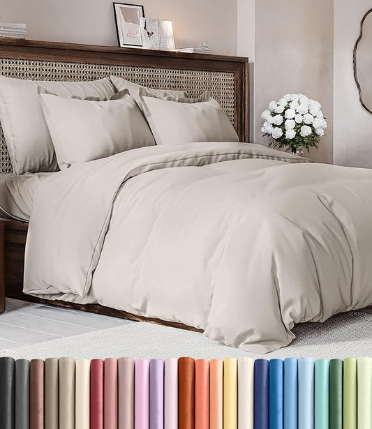 Duvet Cover Cal King Size Set - Extra Soft Cal King Duvet Cover 104" x 98" with 2 Pillow Shams - Hotel Luxury, Easy Care & Fade Free w/ Zipper Closures & Ties - Comfy, Cozy & Breathable (Light Grey)