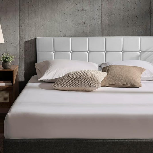 Hearth & Harbor Bed Headboard Queen Size, Button Tufted Queen Headboard Only, Upholstered Headboards Wall Mounted, Adjustable Height 34”-42”, Modern Headboard, White
