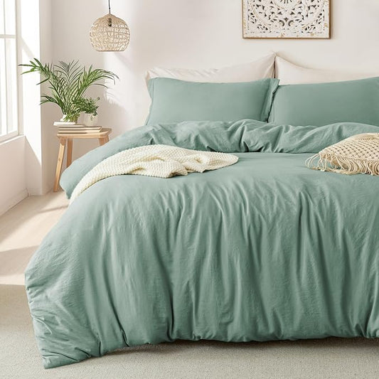 MILDLY Super Soft Duvet Cover 2pcs - 100% Washed Microfiber Sage Green Twin/Twin XL Comforter Cover Set with Zipper Closure & Corner Ties (No Comforter)
