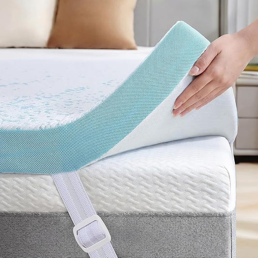 OhGeni Memory Foam Mattress Topper Pad, Soft Bed Cover with Anti-Slip Base, Size Twin XL, Style 2 Inch with Cover and Straps