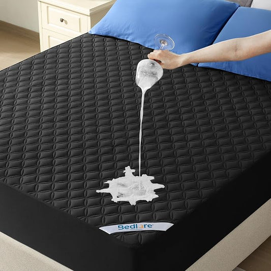 BEDLORE Waterproof Mattress Protector, Noiseless King Size Mattress Pad with Deep Pocket Fitted Up to 6-18 inches, Soft Breathable Dirt-Proof Bed Mattress Cover Washable for Bedroom, Hotel (Black)