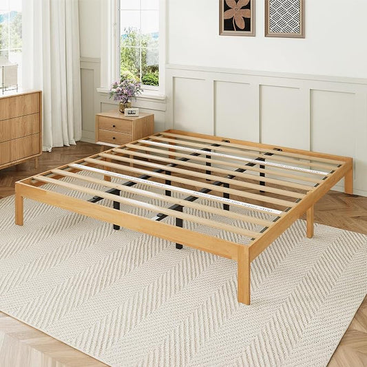 Novilla 12 Inch King Bed Frame, Classic Solid Wooden King Size Platform Bed Frame, Sturdy Wood Slat Support, No Box Spring Needed, Easy Assembly, Natural Grain Wood