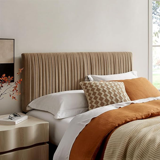 Modway Eloise Full Velvet Headboard with Ruched Details in Taupe - Modern Bed Headboard Only with Stain-Resistant Performance Upholstery, Height-Adjustable Mount