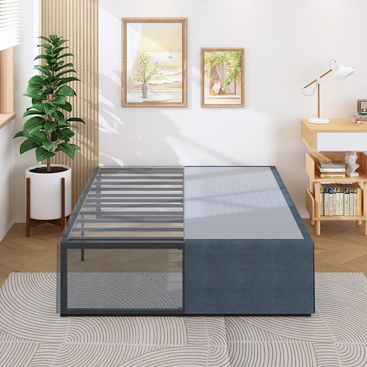 Lutown-Teen 18 Inch Full Size Bed Frame with Storage Bed Cover Skirt, Heavy Duty Metal Full Platform Bed Frame No Box Spring Needed, Easy Assembly, Noise Free, Black and Blue