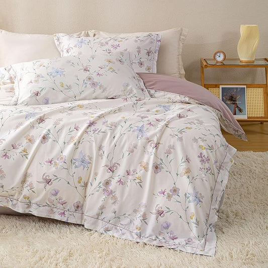 OAITE Duvet Cover Set Twin Size Floral Pattern Ultra Soft 100% Cotton Duvet Cover Sets 3-PC, Breathable Duvet Cover with Zipper Closure & Corner Ties(2 Pillow Shams,1 Duvet Cover)