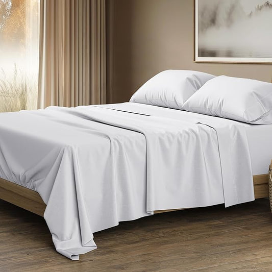 THREAD SPREAD 100% Egyptian Cotton Sheets California King Size - 1500 Series Cal King Sheets Egyptian Cotton (4 PC, White), Silky Soft, Sateen Weave, Cooling & Breathable, 17" Deep Pocket Bed Set