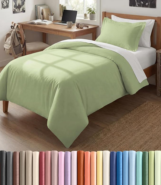 Duvet Cover Twin/Twin XL Size Set - Extra Soft Twin/Twin XL Duvet Cover 68" x 90" with 1 Pillow Sham - Hotel Luxury, Fade Free w/ Zipper Closures & Ties - Comfy, Cozy & Breathable (Light Sage Green)