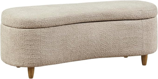 Bailey Boucle-Style Curved Storage Accent Bench