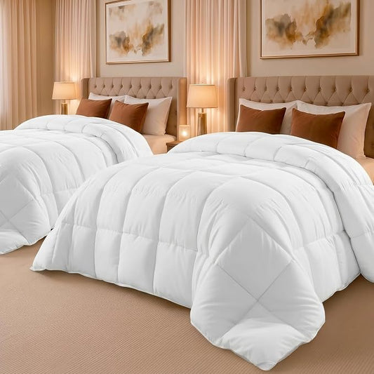 Utopia Bedding Comforter Duvet Insert, Quilted Comforter with Corner Tabs, Box Stitched Down Alternative Comforters Twin Size (White, Pack of 2)