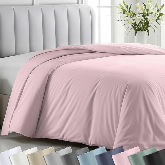 Duvet Cover Twin/Twin XL Only - Premium 400 Thread Count, Natural 100% Cotton Twin Cotton Duvet Cover, Soft Sateen, Button Closure and Corner Ties - Pink