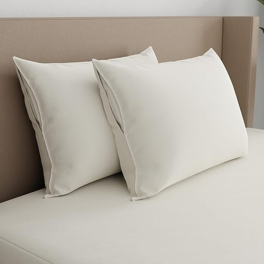 AllerEase Organically Grown Soft Cotton Allergy Defense Zippered Pillow Protector- Standard/Queen- 2 Pack