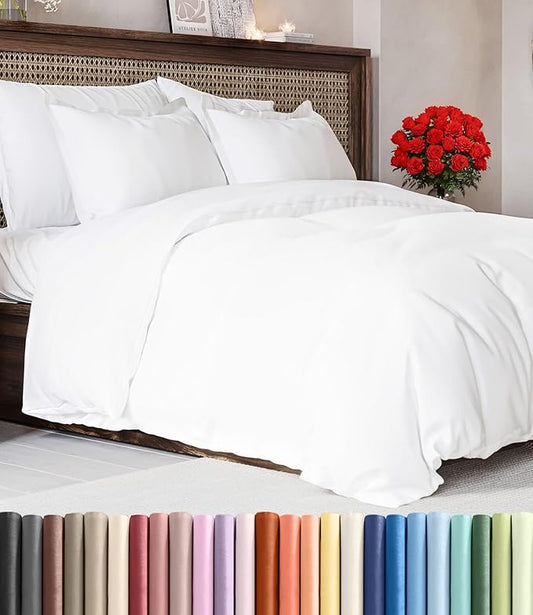 Duvet Cover Super King Size Set - Extra Soft Super King Duvet Cover with 2 Pillow Shams - Hotel Luxury, Easy Care & Fade Free w/ Zipper Closures & Ties - All Season, Comfy, Cozy & Breathable (White)