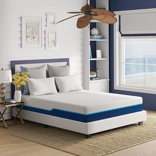 Nautica Home 12" Revitalize Innerspring Hybrid Mattress Quilted Memory Foam Cover: High Density Comfort Latex Foam Layer with Bonnell Support Coil Springs Base, Size Full,White