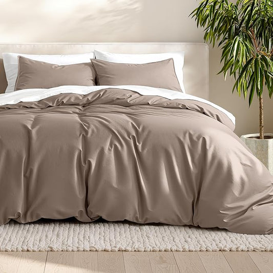 Bare Home Bedding Duvet Cover Queen Size - Premium 1800 Super Soft Collection - Lightweight, Cooling Duvet Cover - Soft Breathable Bedding (Queen, Taupe)