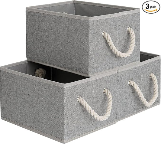 StorageWorks Foldable Storage Bins, Closet Organizer Bins, Shelf Baskets for Organization, Clothes Storage Bins, Toy Organizers and Storage Basket, Gray, 3-Pack, Small
