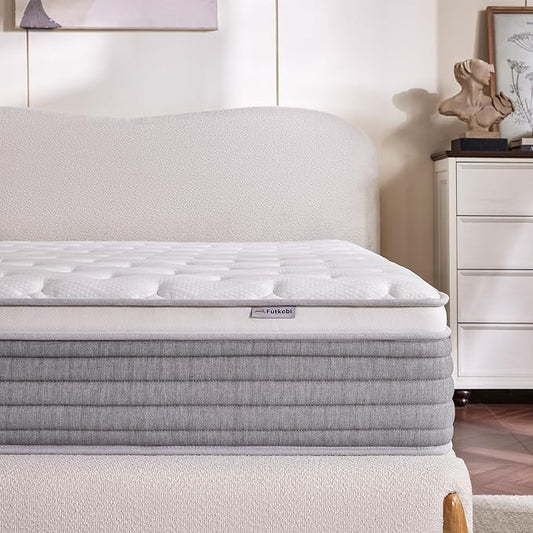 12 Inch King Mattress, Comfort Foam & Pocket Coil Hybrid Mattress in a Box, Medium Firm Cooling Breathable Knit Cover, Motion Isolation & Edge Support, Gray & White