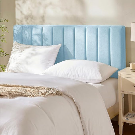 Upholstered King Headboard - Easy Assemble Channel Stitched Headboard King Size Bed - Wall Mounted Headboards with 3D Soundproof Wall Panels Peel & Stick Floating Headboards, 08-Ice Blue
