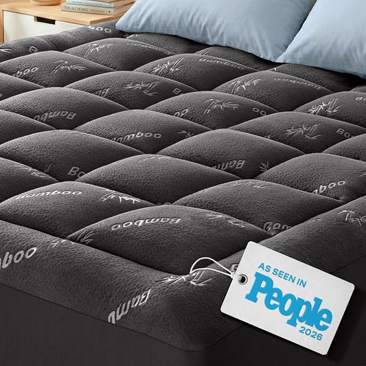 Niagara Sleep Solution Ultra Soft California King Size Mattress Topper - Rayon Derived from Bamboo Pillow Top Mattress Pad for Back Pain Relief - Naturally Cooling for Hot Sleepers, Dark Gray