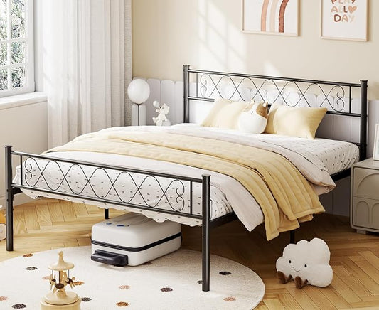 GarveeHome Queen Size Metal Bed Frame with Headboard & Footboard 13.7 Inch Metal Platform Mattress Foundation Support with Strong Metal Slats, Under Bed Storage, No Box Spring Needed