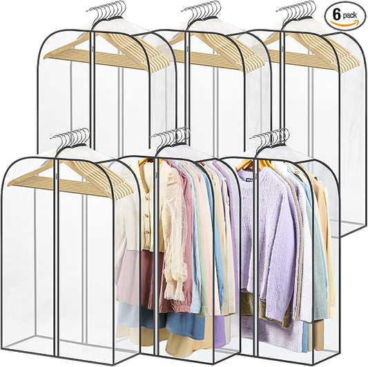 LANDNEOO 6 Pack Clear Garment Bags for Hanging Clothes with Zippers on Double Sides - 10'' Clothes Storage for Coat, Dress, and Fur in Closet - 32'' Long Suit Bags