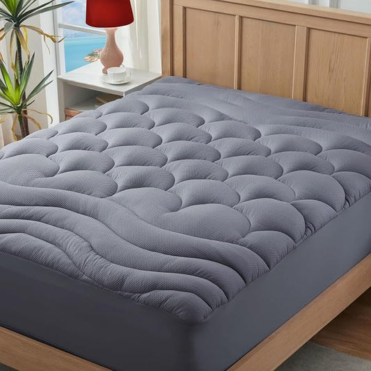 ELVEN HOME King Mattress Pad for Back & Hip Pain Relief, Pillow Top Cooling Bed Topper Quilted Fitted, Hotel Quality Deep Pocket Soft King Mattress Protector Cover Washable (78x80 inch, Grey)