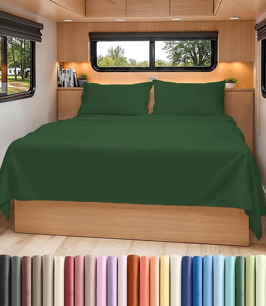 Short Queen Size 4 Piece Sheet Set - RV Short Queen, Soft, Breathable & Cooling Bed Sheets Set with Deep Pockets - Hotel Luxury Bedding for Women & Men - Wrinkle Free & Fade Resistant - Emerald Green